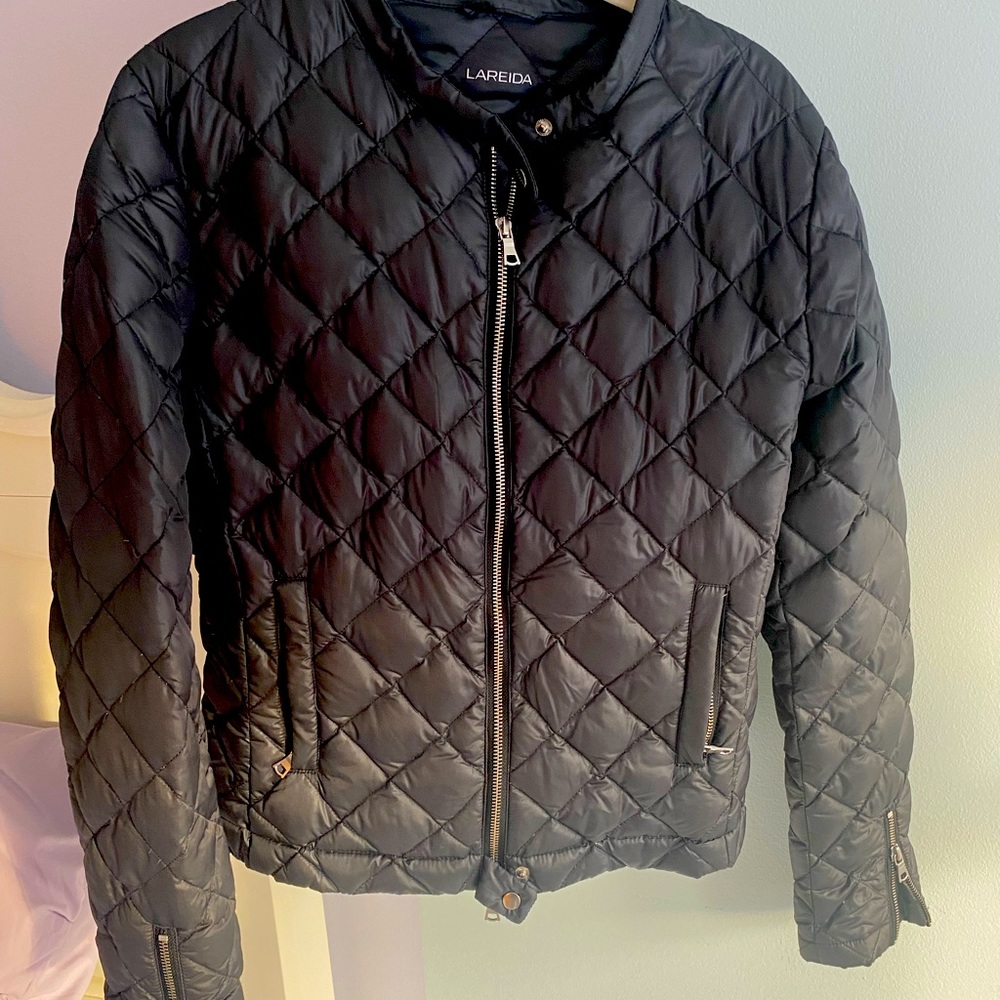 Black lightweight spring down moto style jacket